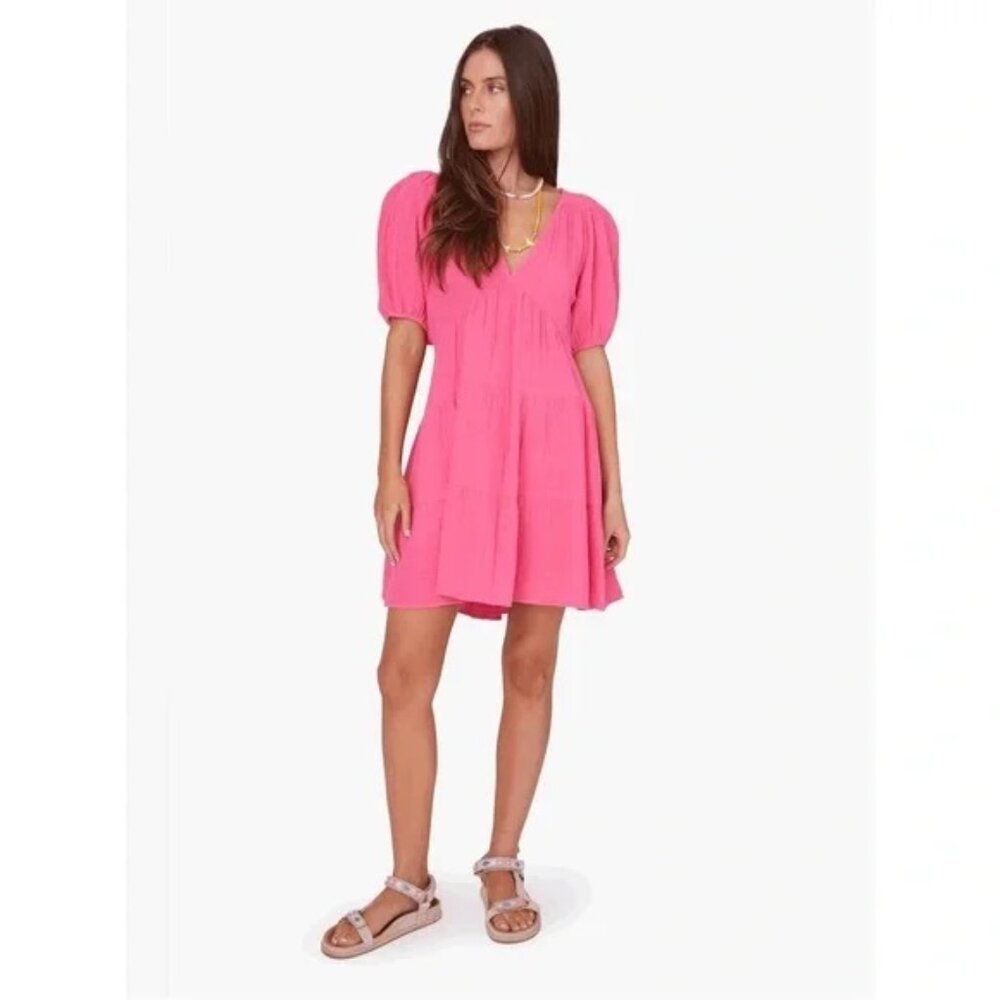 XiRENA~ Pink Nissa Cotton Gauze Tiered Puff Sleeve Mini Dress in size Medium - Picture 2 of 16